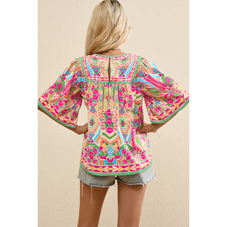 Thin Loose Casual Style Printed Chiffon Shirt For Women Phosgene