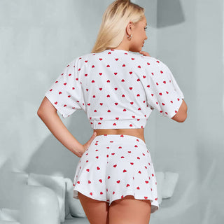 Heart Printing Short Sleeve Shorts Design Elastic Suit Phosgene