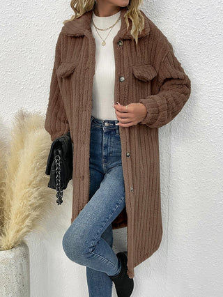 Women's Plush Lapel Long-sleeved Woolen Coat Top - Phosgene