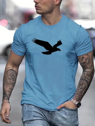 3D Digital Printing Eagle Solid Color Men's Casual Short-sleeved T-shirt Phosgene