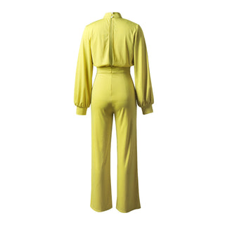 Women's Solid Color Turtleneck Backless Long Sleeves Casual One-piece Trousers - Phosgene