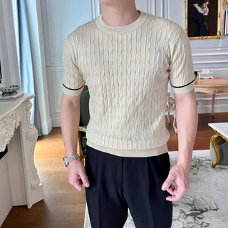 Men's Weaving Knitted Round Neck Short Sleeve T-shirt Phosgene