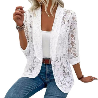 Spring And Autumn Floral Lace Elegant Lapel Long Sleeve Suit Coat - Phosgene