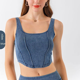 Denim Yoga Sports U-shaped Stretch Vest - Phosgene