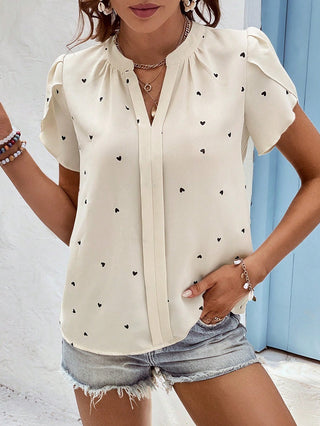 Women's V-neck Heart-shaped Petal Sleeve Shirt - Phosgene