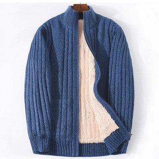 Thickened And Fleeced Men's Sweater Jacket Stand Up Collar - Phosgene