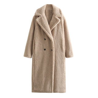 Autumn New European And American Style Fleece Double Row Ornament Loose Overcoat Coat - Phosgene