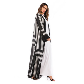 Muslim Stripe Loose Lace Cardigan Robe Female - Phosgene