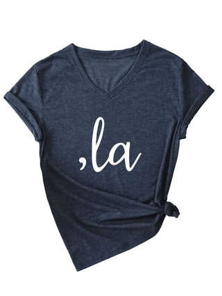 Letter V-neck T-shirt Simple Women - Phosgene