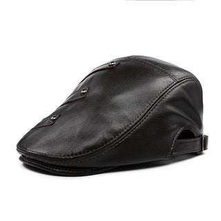 Autumn And Winter Genuine Leather Men's Middle-aged And Elderly Duck Tongue Korean Workers Monochrome Beret - Phosgene