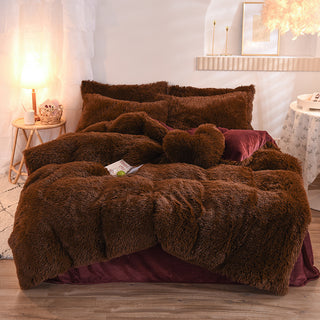 Luxury Thick Fleece Duvet Cover Queen King Winter Warm Bed Quilt Cover Pillowcase Fluffy Plush Shaggy Bedclothes Bedding Set Winter Body Keep Warm - Phosgene