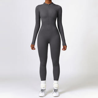 Winter Tight Long Sleeve Yoga Jumpsuit Zipper Belly Contracting High Strength Sports - Phosgene