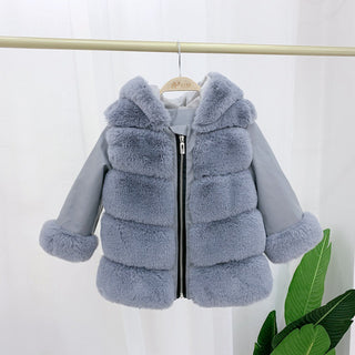 Children's Cotton Coat Rex Rabbit Hooded Faux Fur Coat - Phosgene