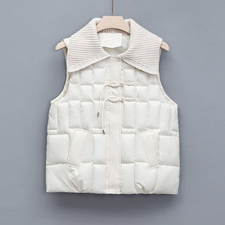 Stand Collar National Style Buckle Knitted Lapel Sleeveless Cotton-padded Jacket Vest - Phosgene