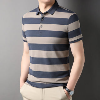 Men's Polo Shirt Short-sleeved Lapel T-shirt 2024 Striped Business Casual Lead Basic All-matching Phosgene