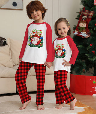 Christmas Parent-Child Clothes Set Long Sleeve T-Shirt Plaid Pants Family Matching Pajamas - Phosgene