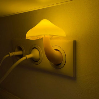 LED Night Light Mushroom Wall Socket Lamp EU US Plug Warm White Light-control Sensor Bedroom Light Home Decoration - Phosgene