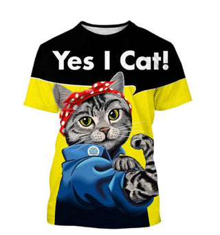 Funny Cute Cat Pattern Men's T-shirt 3D Animal Print Phosgene