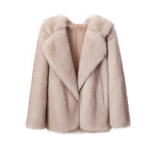 Lapel Leather Fur Coat Women's Artificial Wool Clip Coat - Phosgene