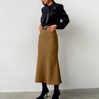 Retro Brown French Fishtail Skirt Autumn And Winter Temperament Drape - Phosgene