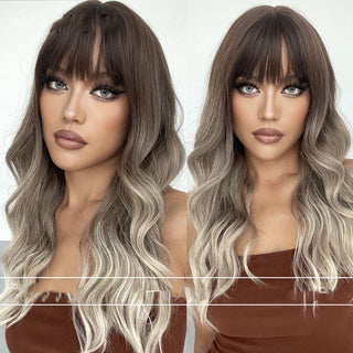 Air Bangs Big Wave Long Curly Hair Gradient Wig - Phosgene