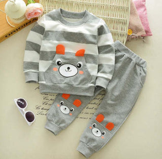 Children's Clothing Suit Boys And Girls Virgin Baby Cartoon Bear Striped Sweater Suit Children - Phosgene