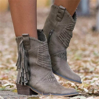 Mid-calf Chunky Heel Women's Side Zipper Boots - Phosgene