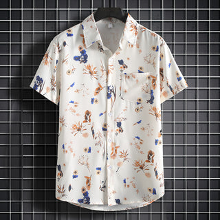 Men's Stylish Beach Flowers Half Sleeve Shirt Phosgene