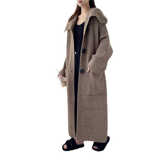 Women Autumn And Winter Loose Plus Size Lazy Long Thick New Foreign Trade Knitted Cardigan - Phosgene