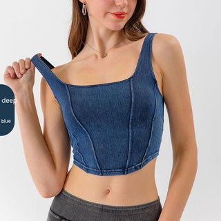 Denim Yoga Sports U-shaped Stretch Vest - Phosgene