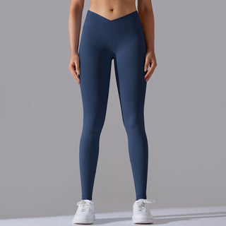 Women's Seamless Knit Breathable Solid Color Cross Waist Yoga Trousers Phosgene