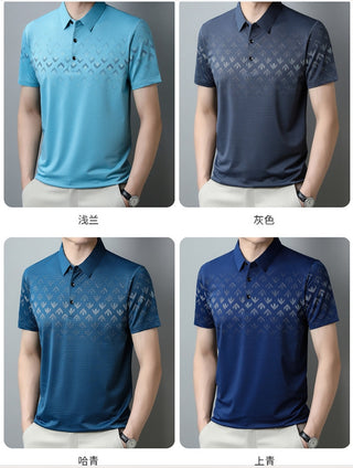 New Ice Silk Short Sleeve Middle-aged Men's Polo Shirt Business Casual Printing Lapel Quick-drying Top Phosgene