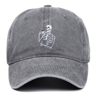 Skull Tea Embroidery Baseball Vintage Distressed Washing Cap - Phosgene