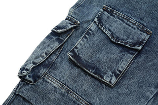 American Retro Washed And Worn Cargo Pocket Jeans Phosgene