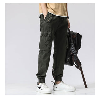 Casual Pants Trendy Brand Elastic Waist Men's Youth Simple Pure Cotton Multi-pocket Work Pants Trousers Ankle-tied - Phosgene