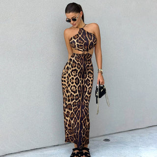 Women's Summer Sexy Leopard Print Halter Backless Hip Dress - Phosgene