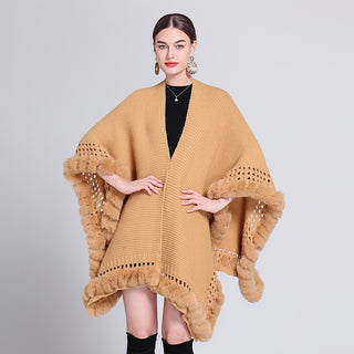 Solid Color Knitted Cape And Shawl Sweater Coat - Phosgene