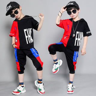 Children's clothing summer new boy short-sleeved suit in the big boy summer Korean version of the boy stitching sportswear tide - Phosgene