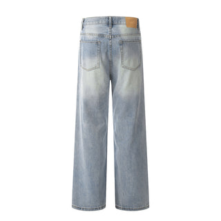 Distressed Wash Wide-leg Jeans Retro Phosgene