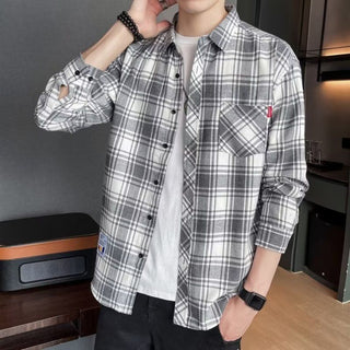 Loose Hong Kong Style Casual Coat Youth Plaid Shirt Phosgene