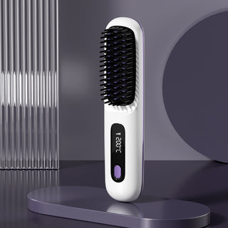 2 In 1 Straight Hair Comb Wireless Hair Straightener Brush Hair Fast Heating Portable Hot Curler USB Charging - Phosgene