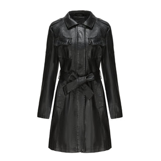 New European And American-style Mid-length Leather Coat With Belt Fashion British Coat For Women - Phosgene