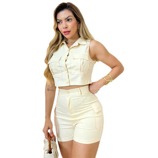 European And American Fashion Casual Set Women's Sleeveless Women Workwear Shorts - Phosgene