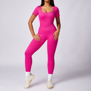 Women's Tight Seamless Back One-piece High-strength Thread Short-sleeved Fitness Sports Jumpsuit - Phosgene