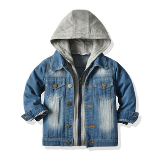 Children's Fake Two-piece Denim Jacket, Children's Hooded Fashion Casual Top - Phosgene