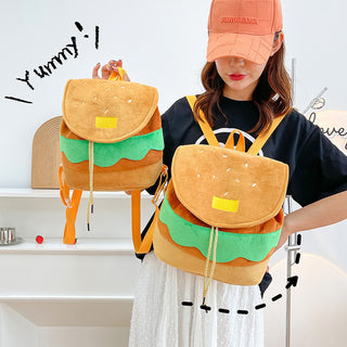 Cute Hamburger Plush Backpack Soft Cartoon Burger Plush Coin Purse Girls Kindergarten School Bookbag Children Kids Pack Phosgene