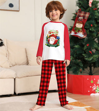 Christmas Parent-Child Clothes Set Long Sleeve T-Shirt Plaid Pants Family Matching Pajamas - Phosgene