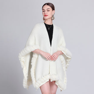 Solid Color Knitted Cape And Shawl Sweater Coat - Phosgene