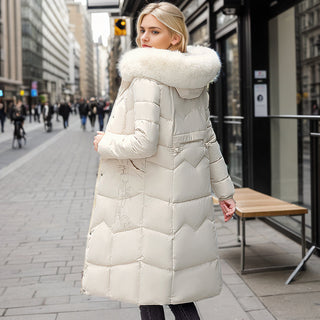 Winter Long Coat With Thickened Fur Collar Straight Slim Cotton-padded Jacket Women - Phosgene