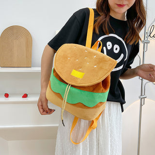 Cute Hamburger Plush Backpack Soft Cartoon Burger Plush Coin Purse Girls Kindergarten School Bookbag Children Kids Pack Phosgene